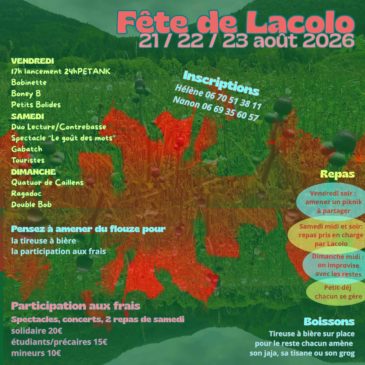 CONCERT Ragadoc – Fête de LaColo – Camurac – 21 22 23 aout 2026
